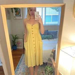 Yellow UO summer midi dress with buttons and pockets